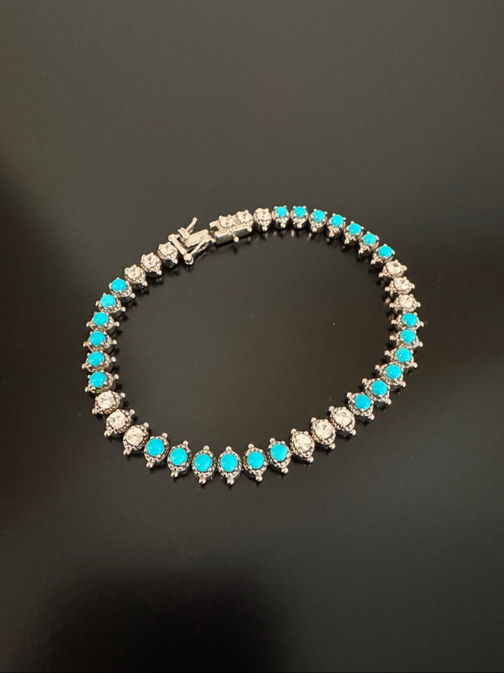 Turquoise and Crystal Silver Tennis Bracelet - Women's Jewelry
